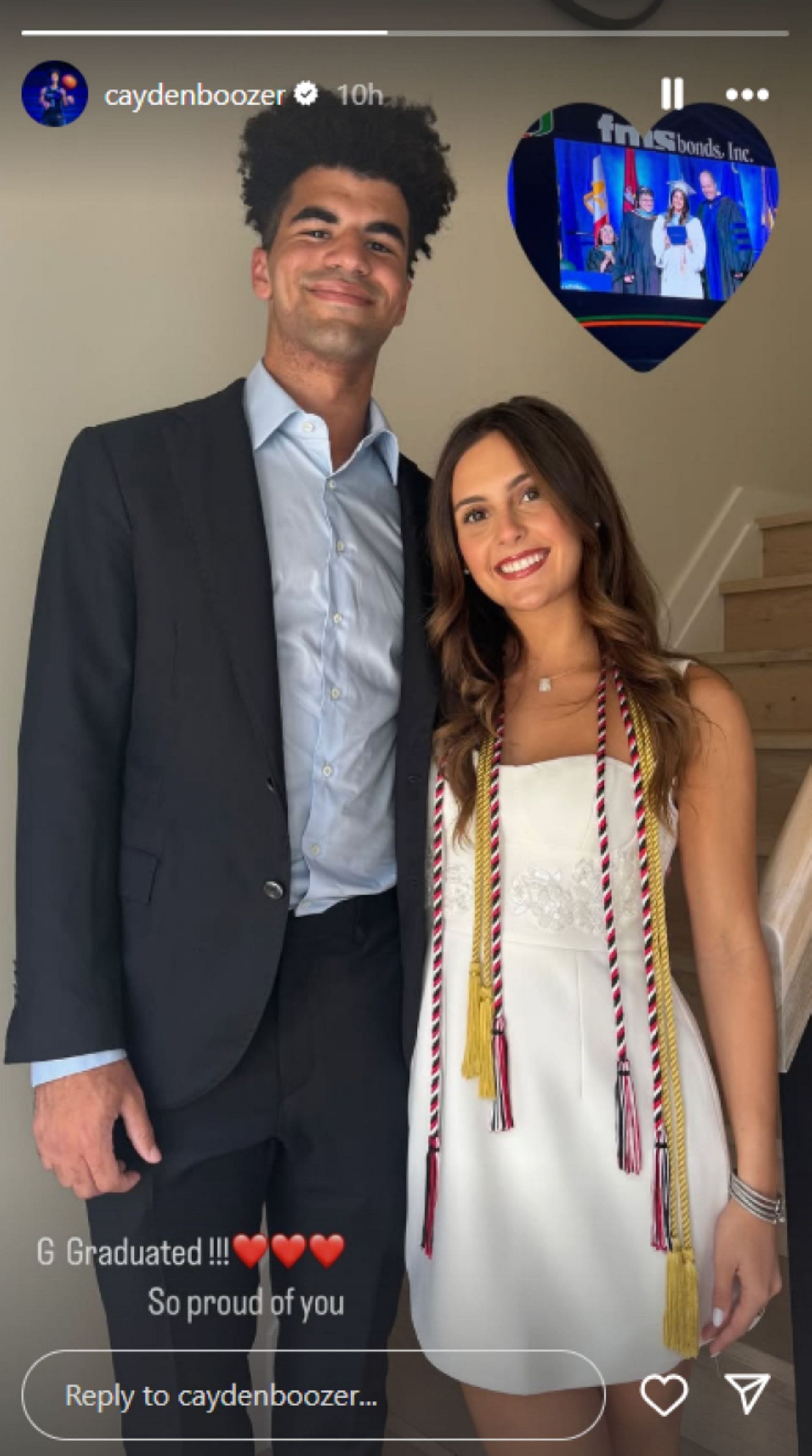 Carlos Boozer's son Cayden Boozer shares 4-word reaction as girlfriend Gianna Rose graduates high school (Image: Instagram via @caydenboozer)